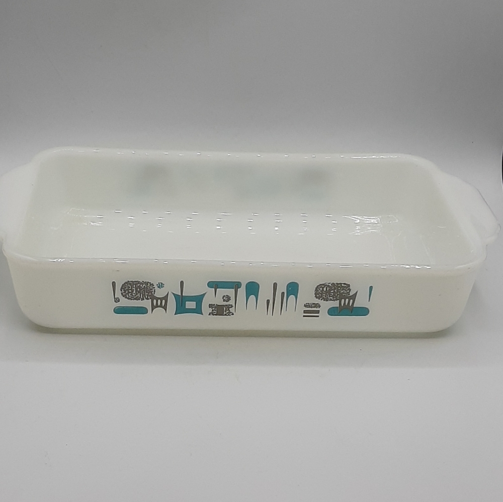 Anchor Hocking Vintage Fire King Baking Dish Atomic Blue Heaven Grey & Turquoise